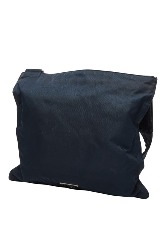 Pre-Owned Prada Triangle Logo Plate Crossbody Shoulder Bag, Navy Nylon Leather, Women's PRADA