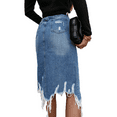 thumbnail image 4 of LYMAYTER Jupe en Denim Décontractée pour Femme Mini Ourlet à Franges Usée Rétro Lavée Jupe Trapèze Courte en Denim, 4 of 9
