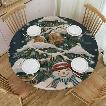 

HAOXIT Christmas Boughs Round Tablecloths Table Covers with Elastic Polyester Fitted Tablecloth Circular Table Cloths for Fit Round Table 42-46