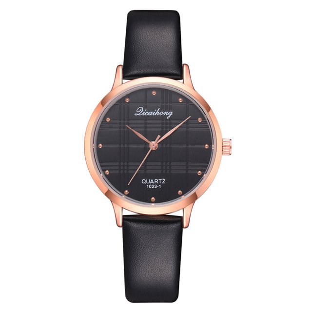 Reloj de pulsera casual de cuarzo a cuadros de cuero PU para mujer (negro)