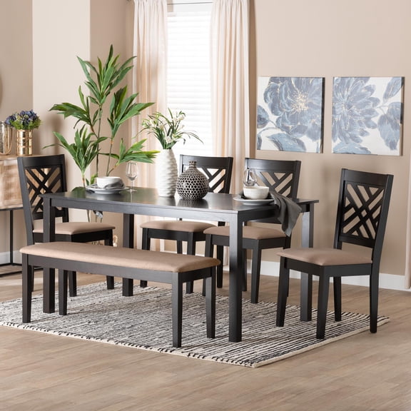 Baxton Studio Gustavo Modern Dining Set, 6-Piece, Dark Brown