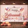 thumbnail image 5 of Pink  Retirement Banner Pastel Balloons Happy Retirement Display Silver Stars Golden Fireworks Celebration Backdrop for Retirement Party Farewell Celebration Indoor Decoration, 5 of 8