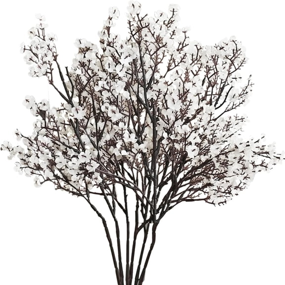 6 Bundles Artificial Flowers White Faux Floral Decor With Realistic Branches - Lifelike Fake Blossoms For Home Living Room Bedroom Office Table Centerpieces, Wedding Bouquet