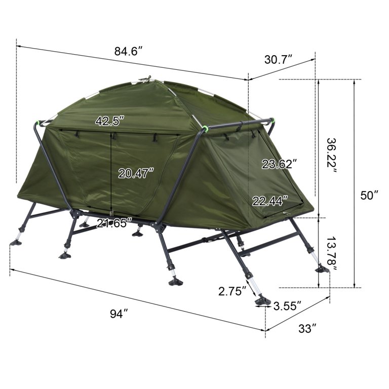 Camping Tent with Adjustable Legs and Military Cot, Portable