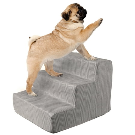 Pet Stairs – Foam Pet Steps for Small Dogs or Cats with 3 Step Design and Removable Cover – Non-Slip Dog Stairs for Home or Vehicle by PETMAKER (Gray)