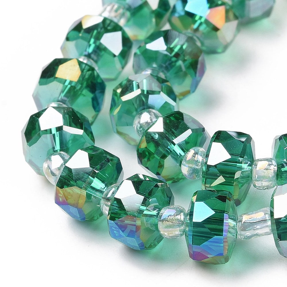 Electroplate Transparent Glass Beads Strands AB color Plated Faceted Rondelle Sea Green 7.5~8x4.5mm Hole: 1.2mm about 78~80pcs/strand 21.25~22.04 inch(54~56cm)