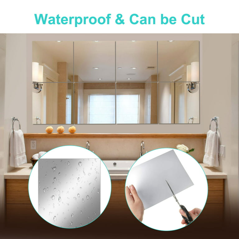 Self-Adhesive Mirror Sheets, TSV Flexible Mirror Wall Stickers, Soft Non-Glass Pet Cuttable DIY Wall Mirror Effect Reflective Sticker for Home