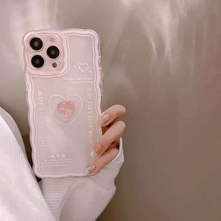 Compatible for iPhone 13 Pro Max Cute 3D Pink Heart Slim Clear