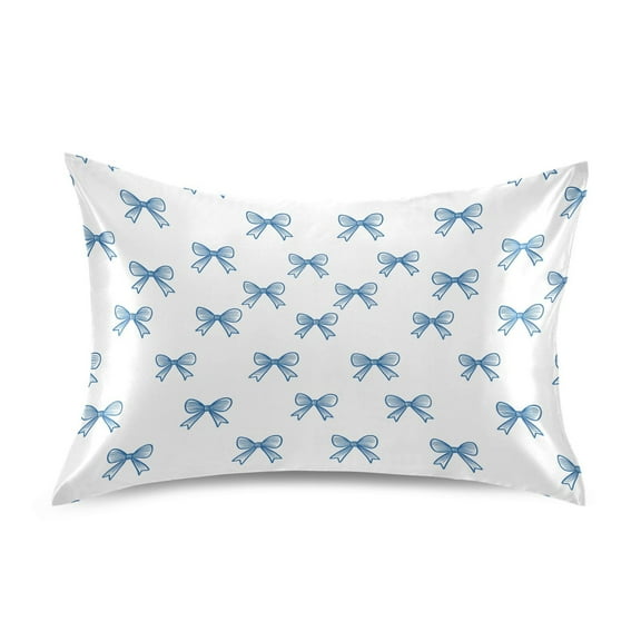 Ryvnso Satin Pillowcase Bows Blue Pillow Cases Standard Size 26x20in