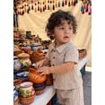 thumbnail image 5 of BemeyourBBs Toddler Baby Boys Summer Clothes Baby Boy Church Outfit Textured Button Down Short Sleeves Shirt and Elastic Shorts Set Baby Boy Beach 2 Piece Outfits, 5 of 9
