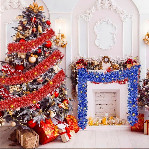 OEFNTAC Decorations Red & Blue Wool Pull Flower, 5m Christmas Tree Ribbon Party Atmosphere Decor Christmas Tree Decorations