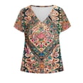 thumbnail image 4 of Zwiiyzr Women's Casual T-Shirt Boho Printing Short Sleeve V-Neck Blouse Orange (M), 4 of 5