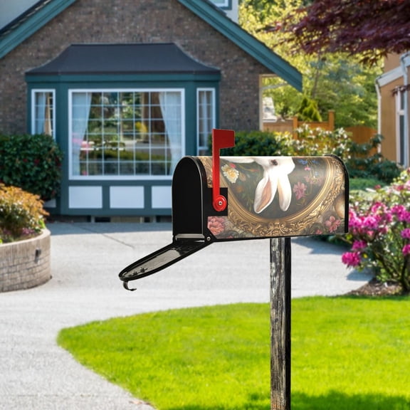 Rabbit Easter Eggs Flowers Mailbox Cover Magnetic Standard Size Post Box Cover Wraps Home Garden Decor 18" X 21"