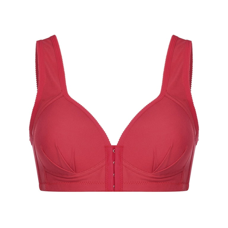 Bigersell Wirefree Bra with Support Women Bras Plus Size Front Buckle  Comfortable Breathable Solid No Underwire Underwear Female Spandex  Full-Coverage Wireless Bra Tall Sport Bra, Style 695, Red 4XL 