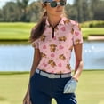 thumbnail image 3 of COEQINE Women 1/4 Zip Golf Shirts Lightweight Short Sleeve Polo Shirts Highland Cattle Heart and Star Pink Print Moisture Wicking Tennis Activewear for Valentine's Day, L, 3 of 7