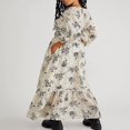 thumbnail image 4 of PENGXIANG Robe Bohème Florale pour Femmes Col en V Taille Froncée Longue Robe Fluide, 4 of 5