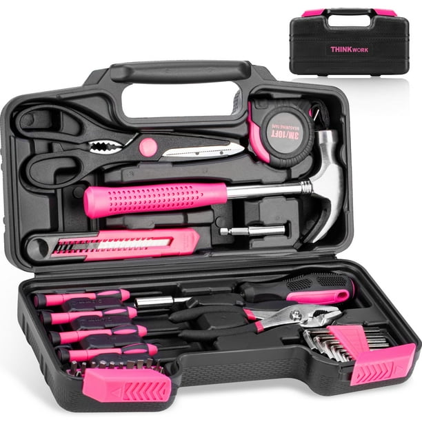 Juego de herramientas THINKWORK Pink de 40 piezas con caja de herramientas de almacenamiento