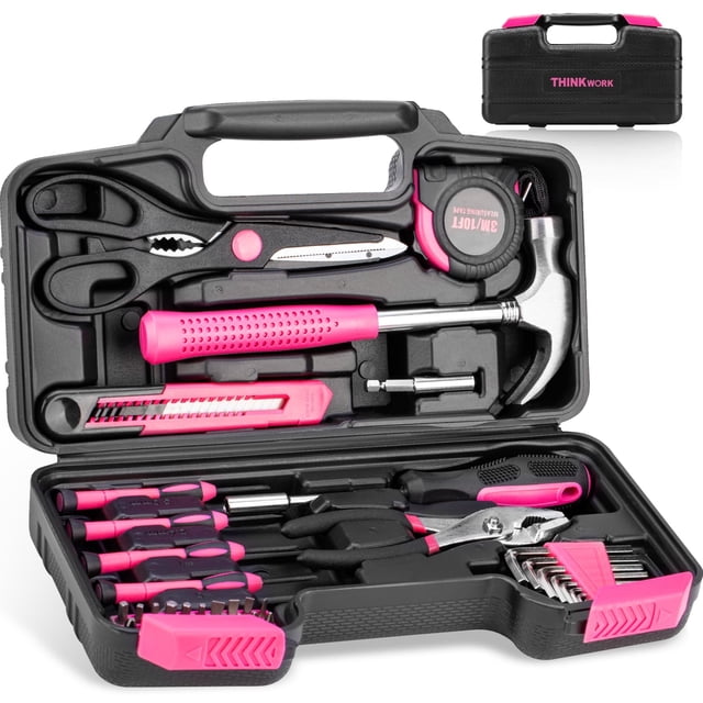 Juego de herramientas THINKWORK Pink de 40 piezas con caja de herramientas de almacenamiento