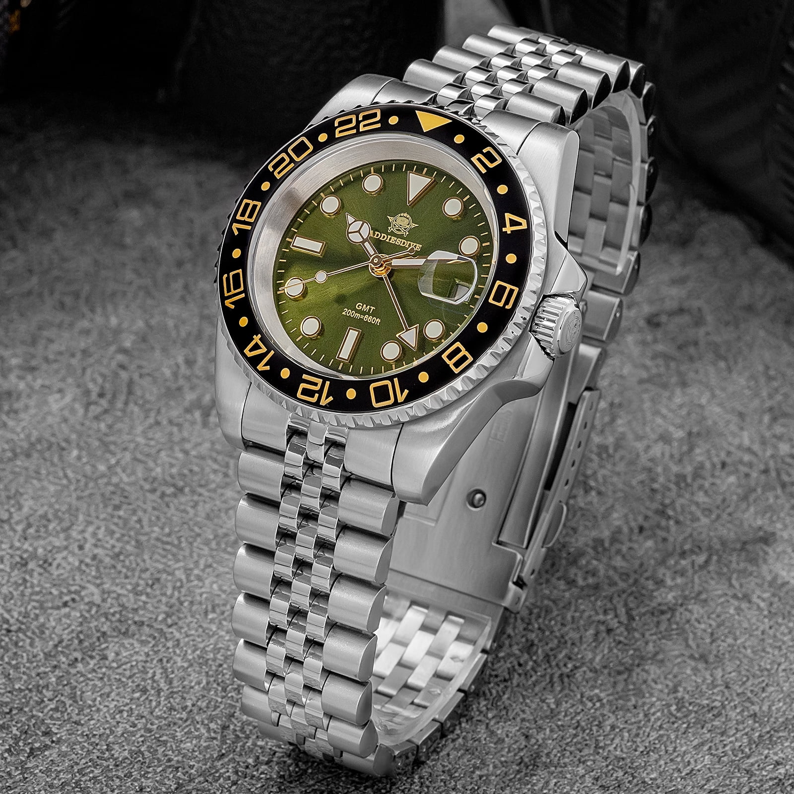 ADDIESDIVE GMT Watches for Men with Swiss Movement, 200M Waterproof Dive Watch, Luminous Ceramic Bezel Dual Time Zone for Travel & Busines