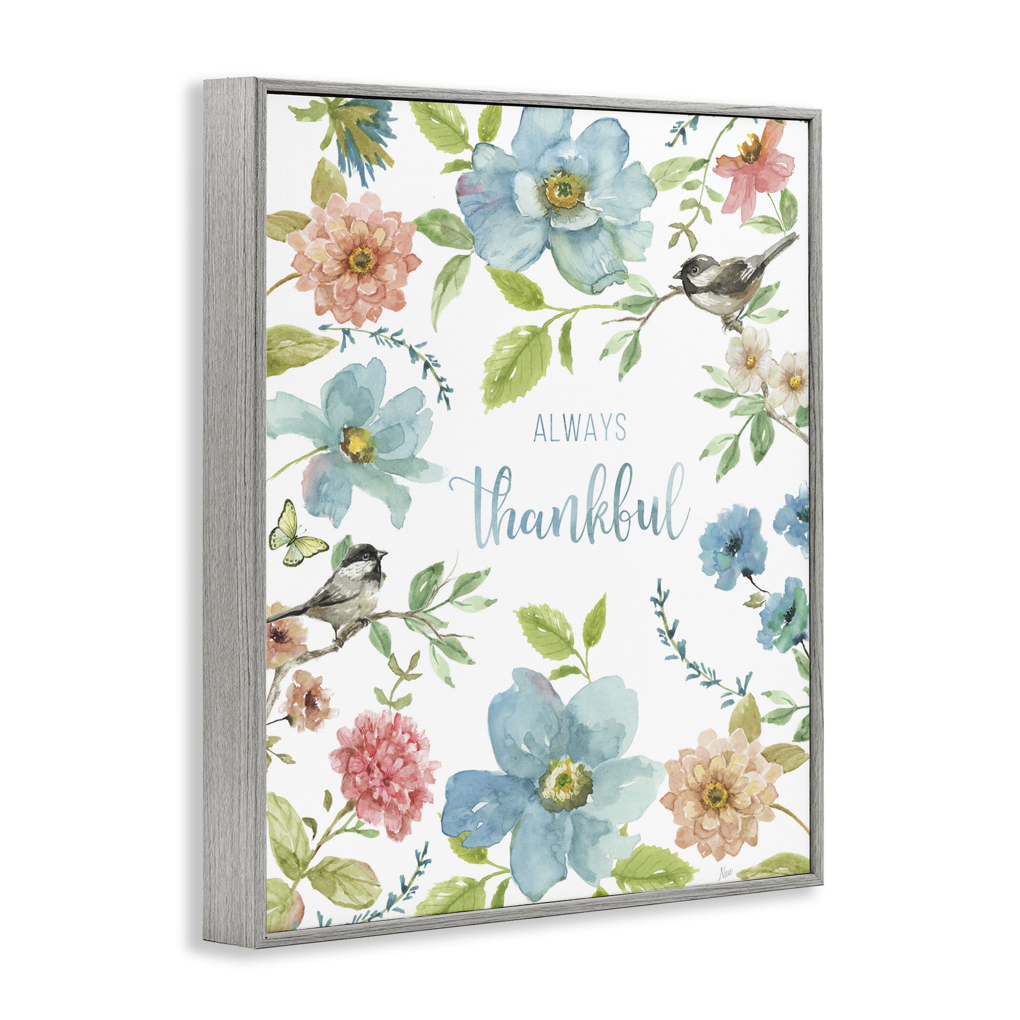 Stupell Industries Always Thankful Pink & Blue Gray Framed Giclee Art, design by Nan