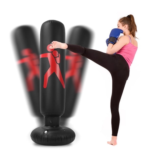 Graflsoa Eco-Friendly Inflatable PVC Punching Bag - Black, Yellow, Red Options, 155cm Height, 30cm Top Diameter
