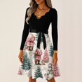 thumbnail image 5 of Women's Casual Fashion V-Neck Long Sleeved Retro Christmas Print Retro Dress, Holiday Print, Audrey Style, Party Wear, Casual Dress, Festive,Light Blue,S, 5 of 7