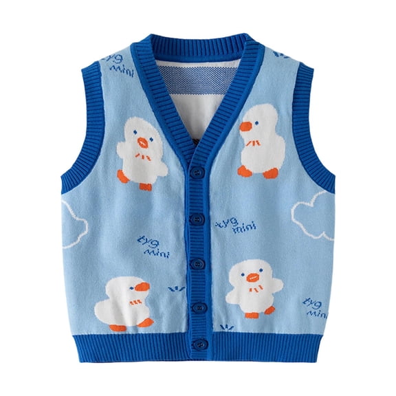 ZACPNCV Knit Vest for Baby Toddler Boys Snap Button V Neck Cardigan Sweater Vest Blue 3-4 Years