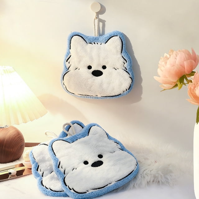 Toalla de Mano Colgante de Suave Forro Polar Coral – Toalla Pequeña, Absorbente y de Secado Rápido para La Cocina, El Baño o para Los Amantes de Los Perros de Dibujos Animados.