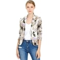 thumbnail image 1 of Chaqueta abierta de la chaqueta del traje de la cosecha del trabajo de la oficina del frente de las mujeres Beige Púrpura-Floral S, 1 of 6
