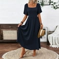 thumbnail image 4 of CharmCyan Women Square Neck Short Sleeve Maxi Dress Elegant Loose Fit Flowy Long Dress Summer Casual Solid A Line Sundress Navy S, 4 of 5