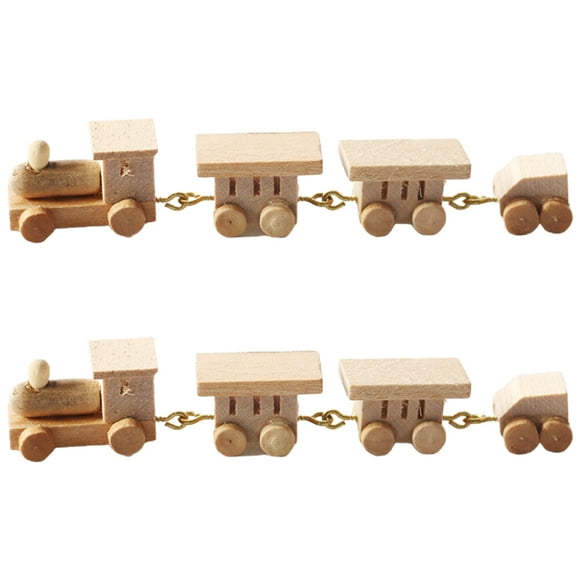 2 trenes en miniatura de dibujos animados para casa de muñecas, decoración infantil, juguete divertido.