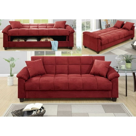 Red Microfiber Storage Futon Sofa Bed  Walmart.com