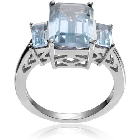 Brinley Co. Women's Blue Topaz Sterling Silver Rectangle 3-Stone Fashion Ring