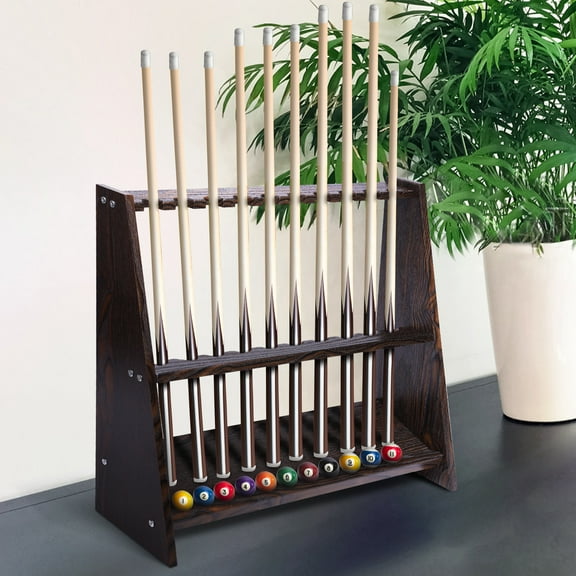 Pool Stick Holder Floor Stand, 10 Pool Cue Rack for Billiard Room or Club, Made of Wood, Easy to Assemble Club Frame