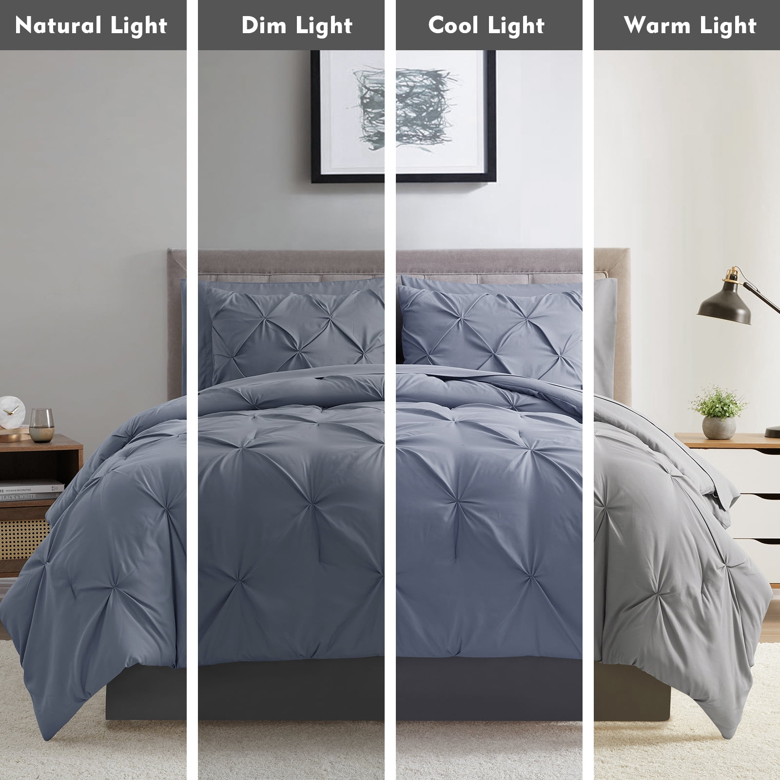 Bourina 3-Piece King Size Comforter Set, Pleated Design, Wrinkle-Resistant Microfiber Bedding, Aqua, 102" x 90", Lightweight & Machine Washable, All Season