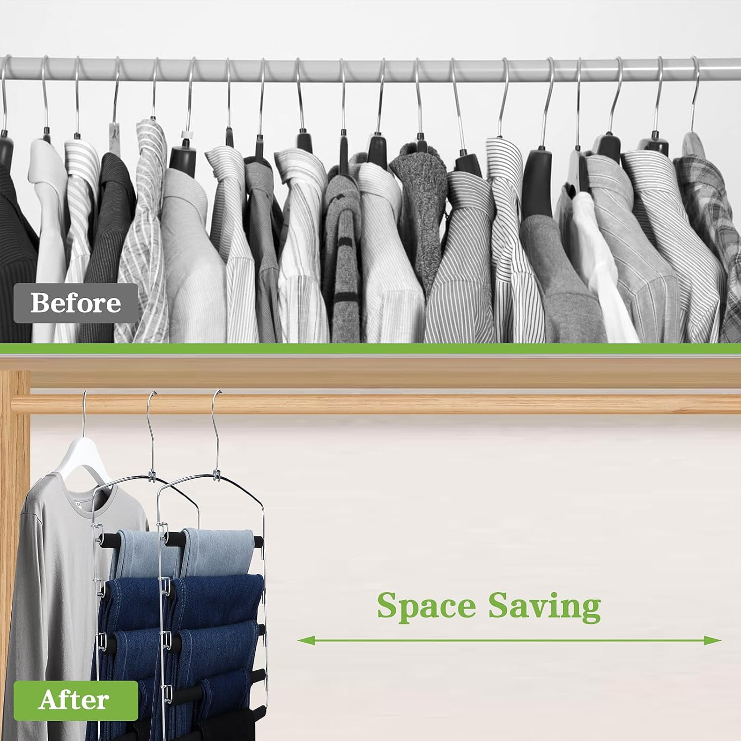4 Pcs Black Pants Hangers,5 Tier Closet Organizers and Storage Clothes Hangers,Hangers Space Saving with Swing Arm,Multiple Metal Hangers Clothes Organization for Pants Trousers Jeans Slacks