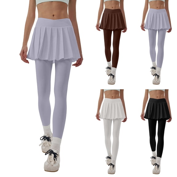 GEWSEY Women Tennis Skirted Leggings with Pockets Athletic Pleated Skirts with Leggings Workout Active Golf Skort (White, XL)