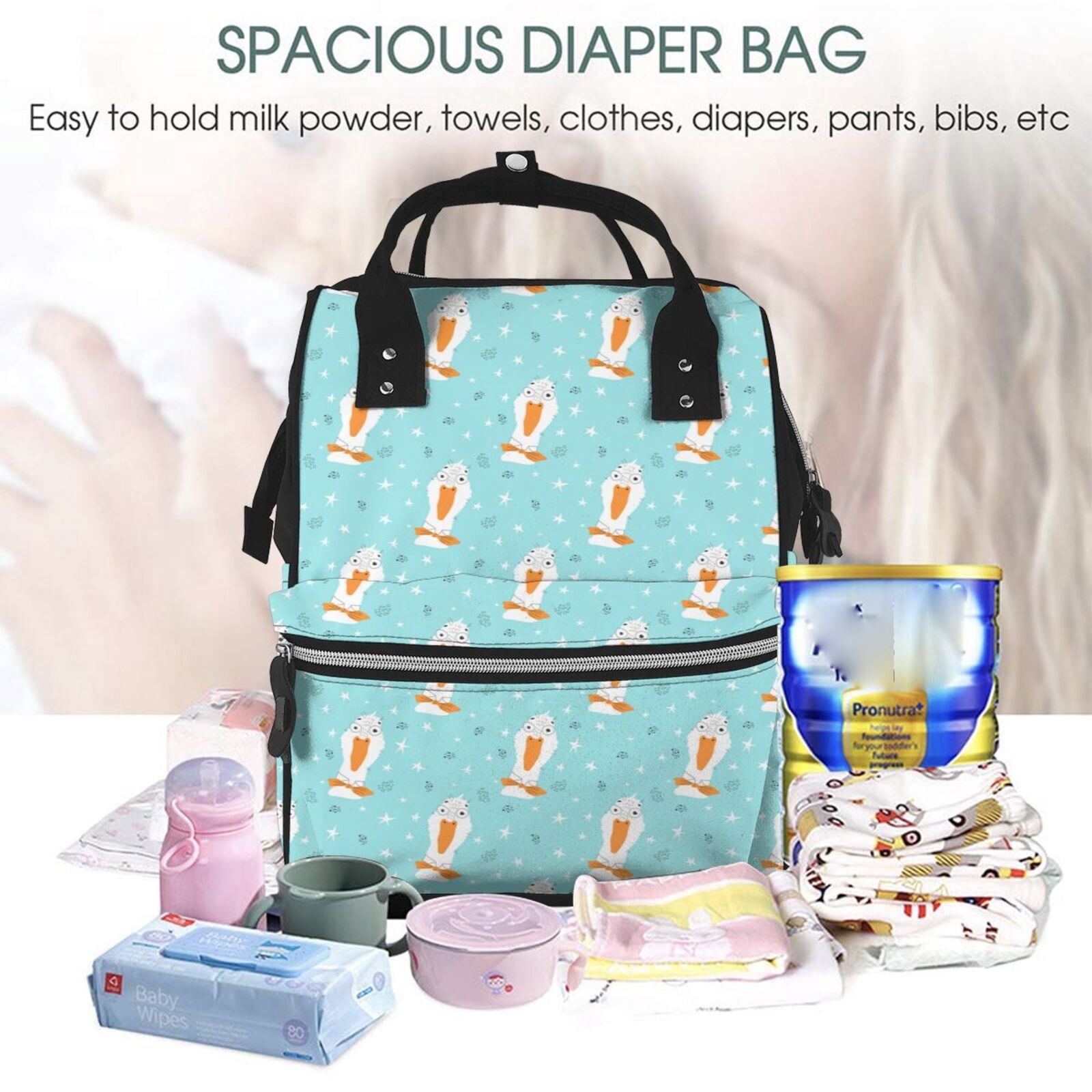 Fuzoiu crazy white goose Print Diaper Bag Backpack,Baby Essentials Travel Tote,Multi function Waterproof Diaper Bag, Travel Essentials Baby Bag - Unisex