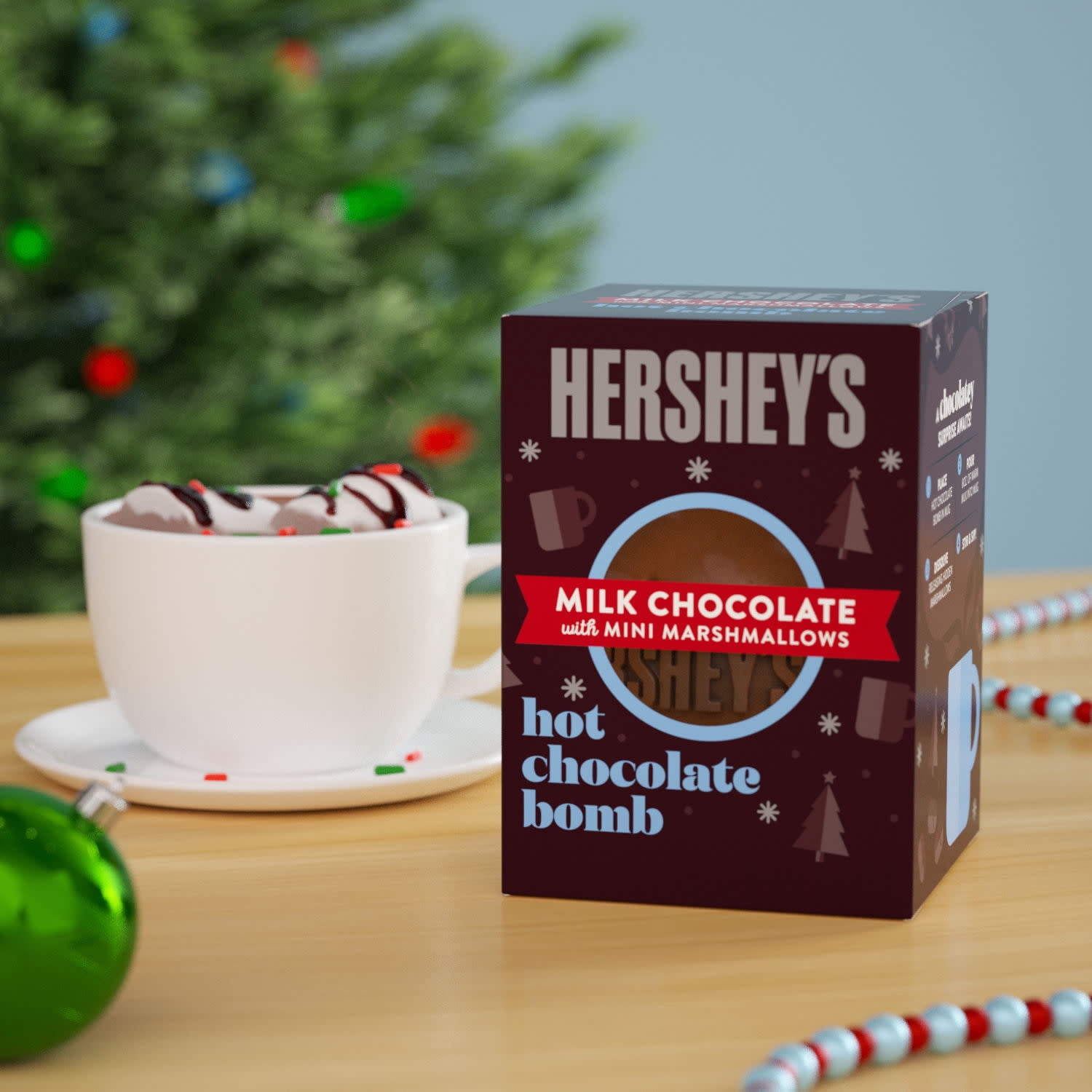 (2 pack) Hershey's Milk Chocolate with Mini Marshmallows Christmas Hot Chocolate Bomb Stocking Stuffers for Kids, Gift Box 1.25 oz
