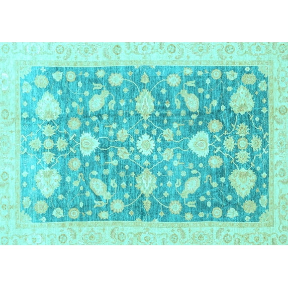 Ahgly Company Indoor Rectangle Oriental Light Blue Traditional Area Rugs, 7' x 9'