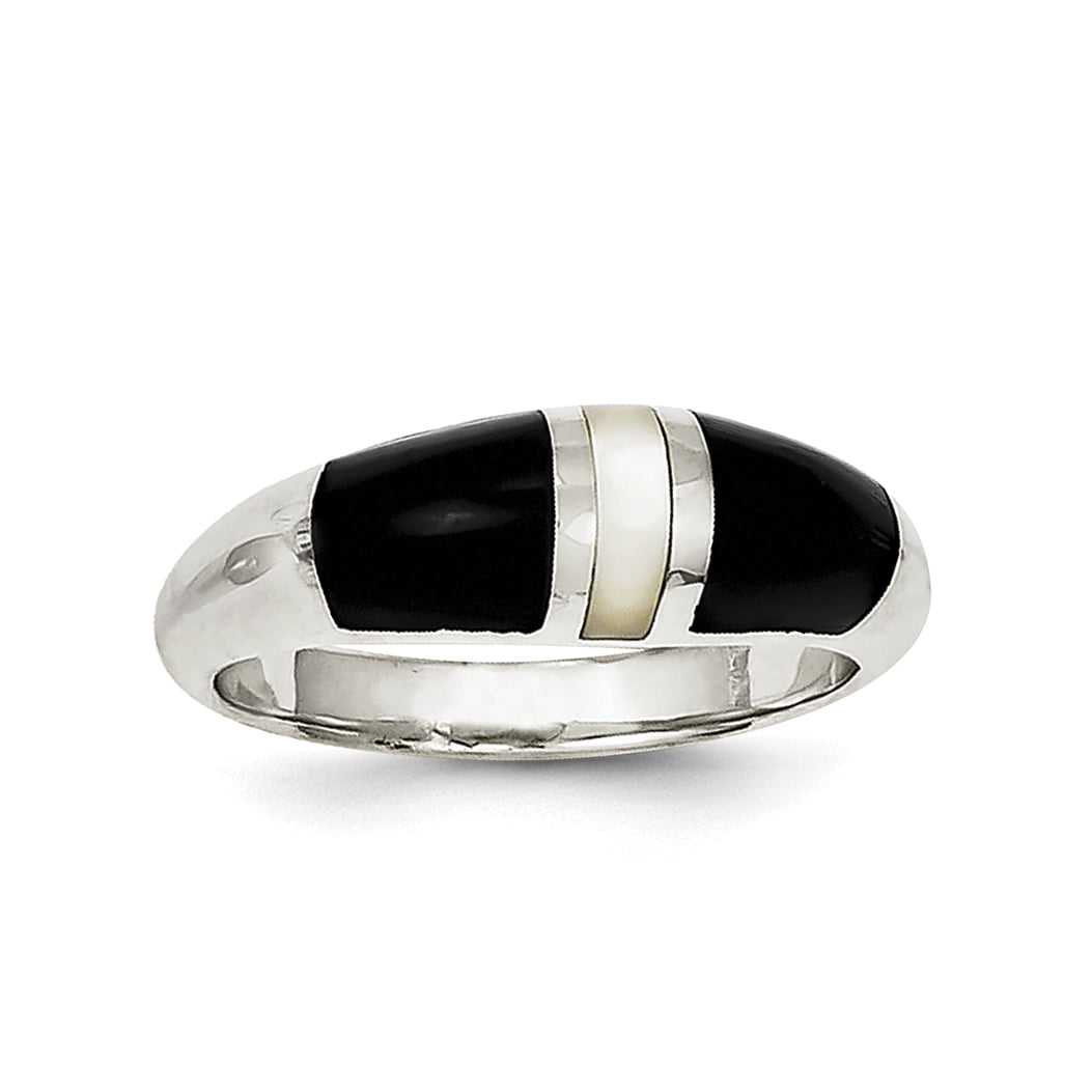 Natural stones Jewellery Rings Multi-Stone Rings silver tank ring Mother-of-pearl and onyx Solid silver ring 