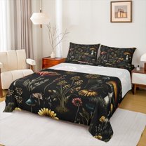 Feelyou Jungle Plant Botabica Full Size Sheets, Mushroom Sunflower Groovy Bed Sheets, Teens Kids Boys Girls Sheet Sets, Breathable Home Decor, 4 Pieces