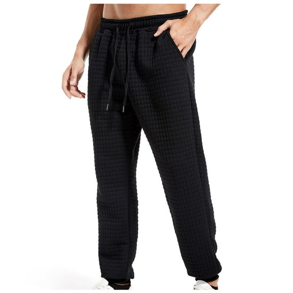 Tdoqot Mens Pants Baggy Straight Leg Waffle With Pockets Casual Mens Sweatpants Black Size XL