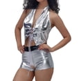 thumbnail image 6 of Afdoent Shorts For Women Solid Color Shiny Leather Stage Performance Pants Gold Embossed Leather High Waist Shorts Beach Vacation Outfits, 6 of 7