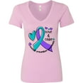 thumbnail image 3 of Inktastic Love and Care Suicide Prevention Awareness Ribbon and Hearts Women's V-Neck T-Shirt, 3 of 5