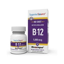 Superior Source No Shot Vitamin B12 Methylcobalamin 5,000 mcg, Quick Dissolve MicroLingual Tablets, 60 Count, Active Form of B12, Supports Energy Production, Nervous System Support, Non-GMO