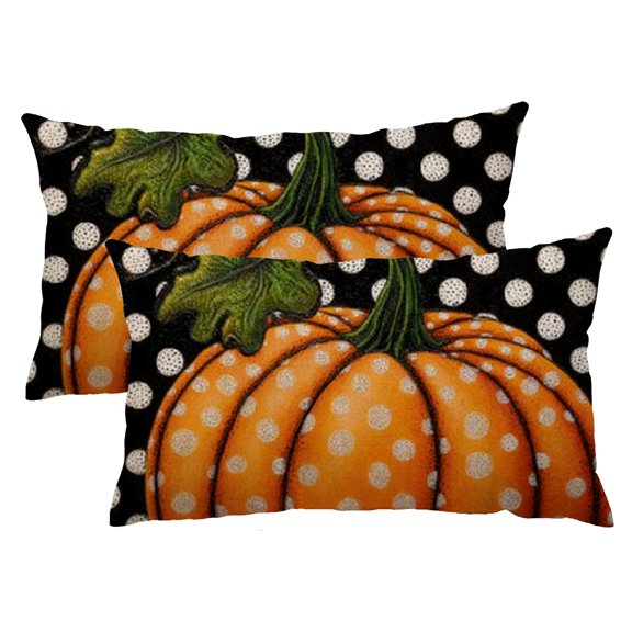 Qinduosi Fall Decorative Throw Pillow Covers 12x20 Inch Set of 2, Autumn Pumpkin Maple Leaves Harvest Outdoor Farmhouse Pillow Cases for Home Sofa 12x20inch