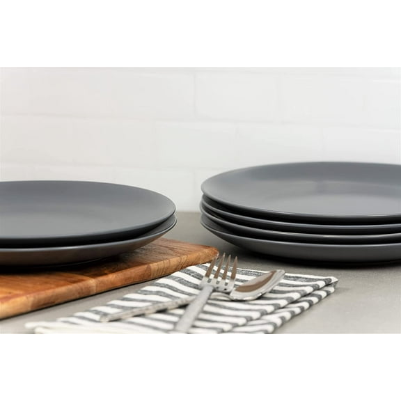 10.5" Coupe Dinner Plate Set of 6, Charcoal Gray, Stoneware, Microwave & Dishwasher Safe
