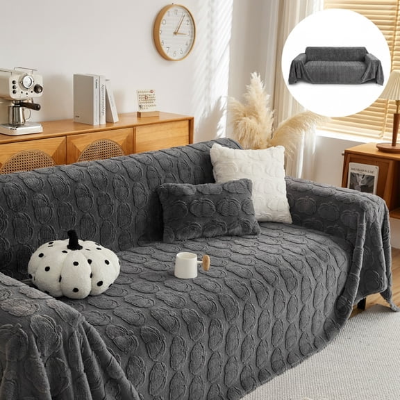 Eurhowing Velvet Couch Cover, Non-Slip Sofa Slipcover Blanket, Soft Cozy Washable Furniture Protector for Pets & Family, 71"×118" Dark Gray