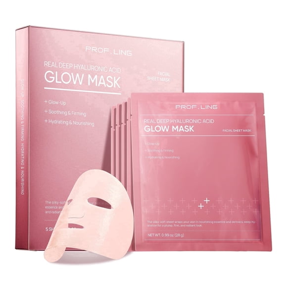 REAL DEEP Hyaluronic Acid Glow Mask 5 Count - Brightening Face Mask for Dull & Tired Skin, Antioxidant Treatment with Ferment Extract, Fights Dryness & Roughness for Even, Radiant Tone